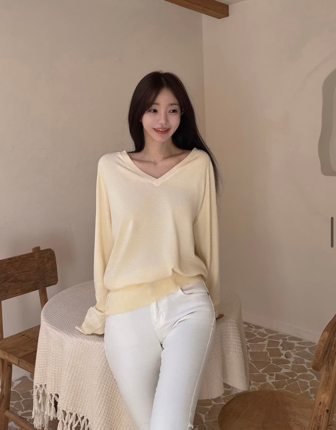 카인다미 브이넥 니트 티 상품이미지1