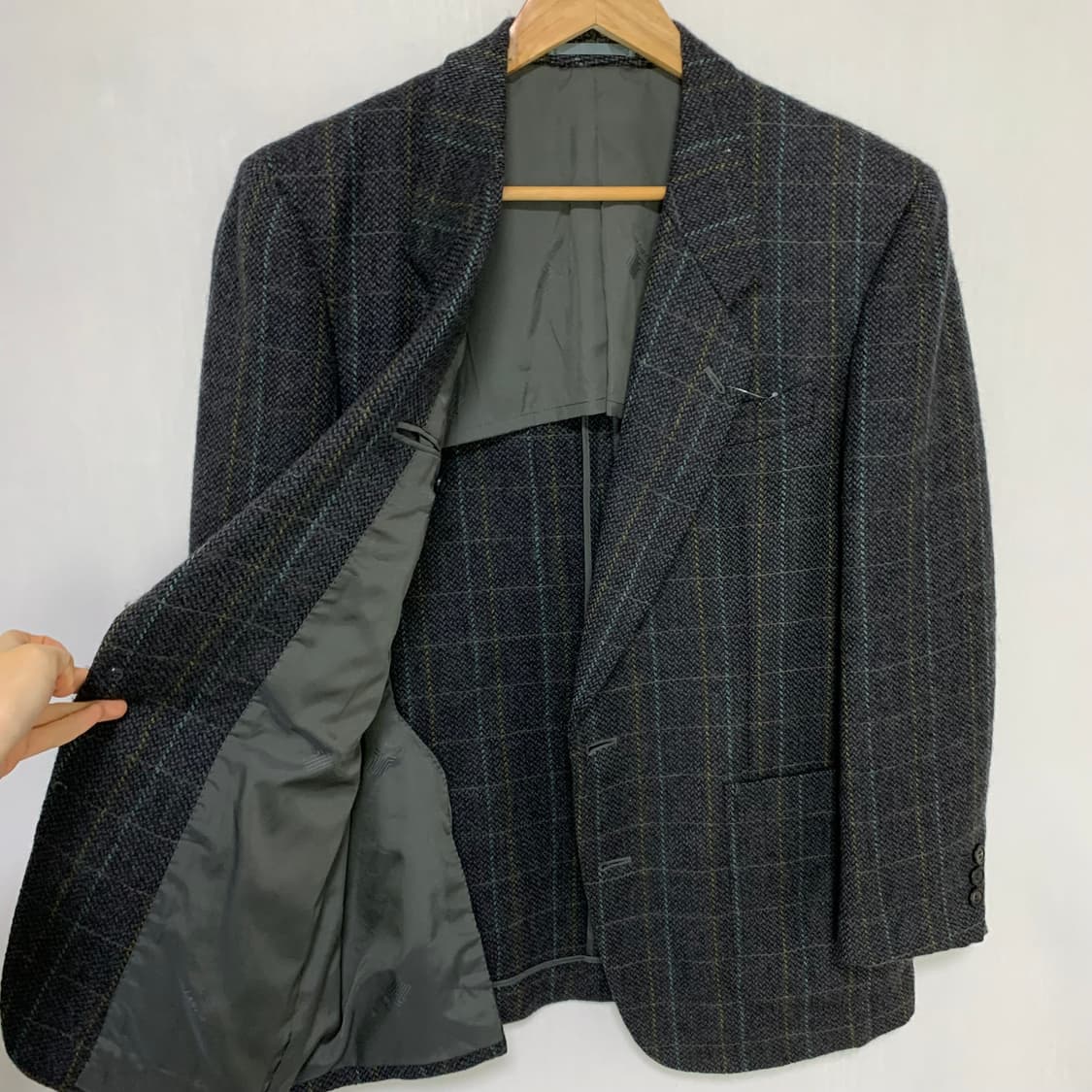 랑방 빈티지 체크 울 블레이저 남성 자켓 M-L 상품이미지4