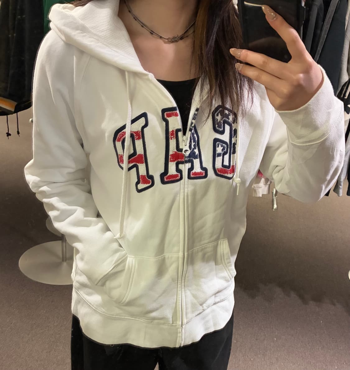 XL)GAP 빈티지 성조기 빅로고 화이트 후드집업(이염) 상품이미지1