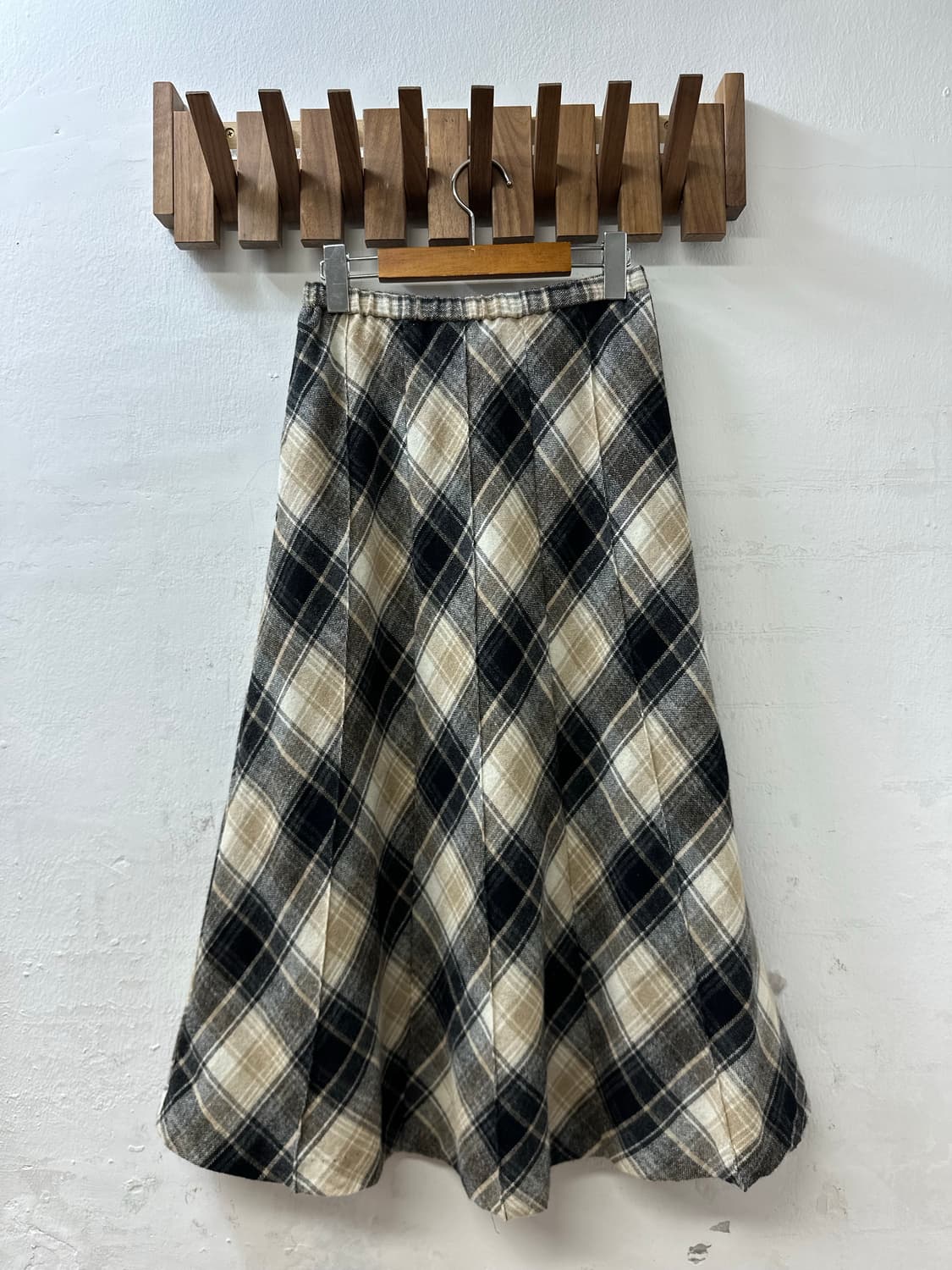 일본빈티지 울 혼방 체크 플레어 스커트  상품이미지1