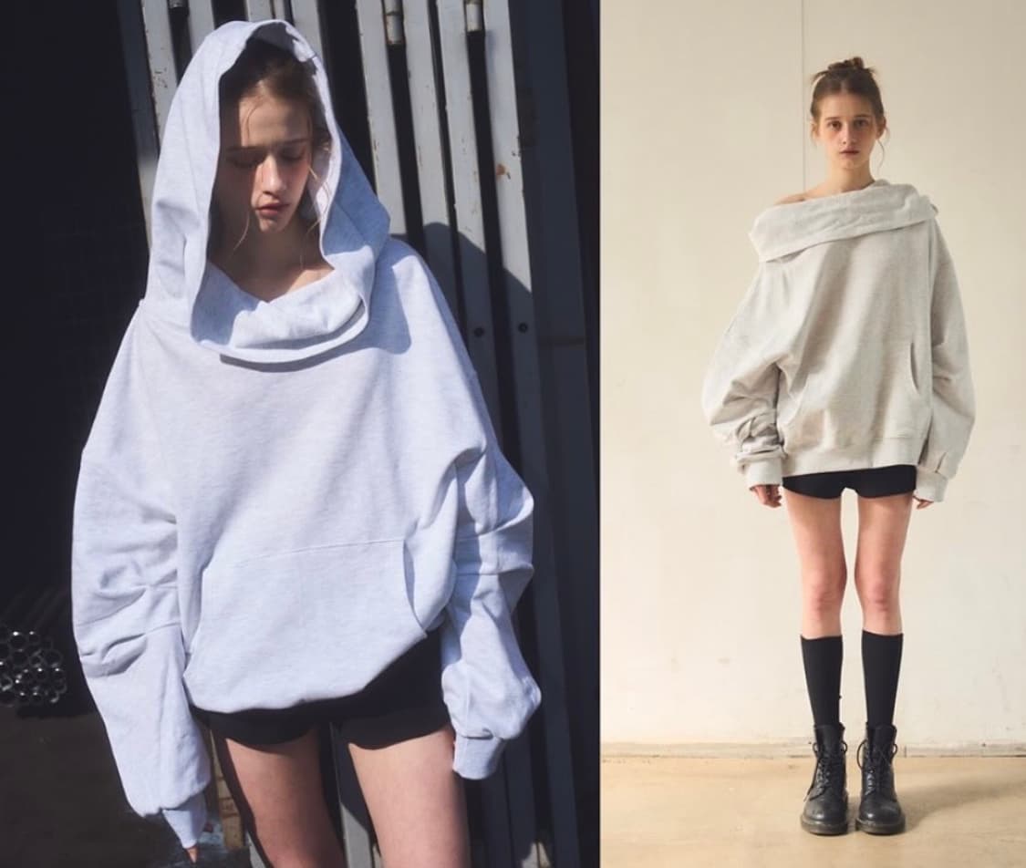 오프숄더 기모 후드티 상품이미지1