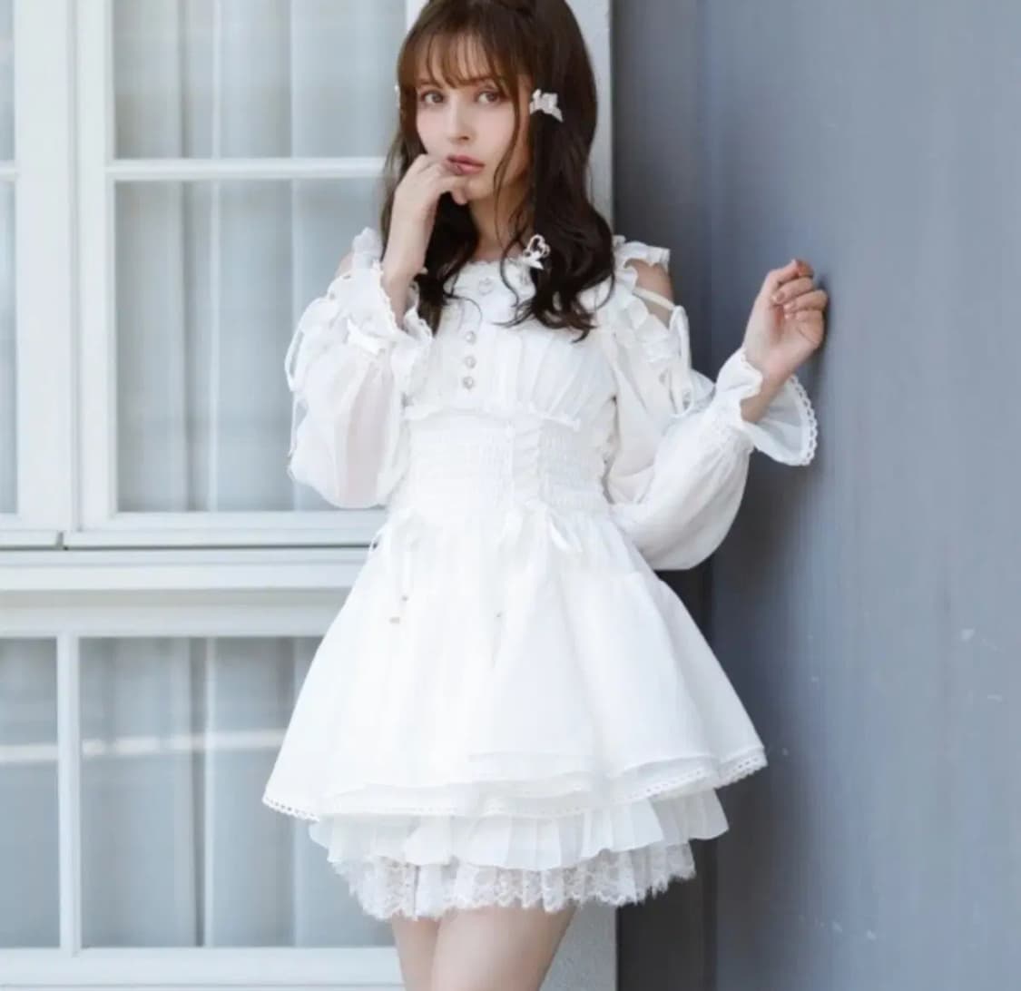  리즈리사 쉬폰 셋업 화이트 양산형지뢰계히메갸루 상품이미지1