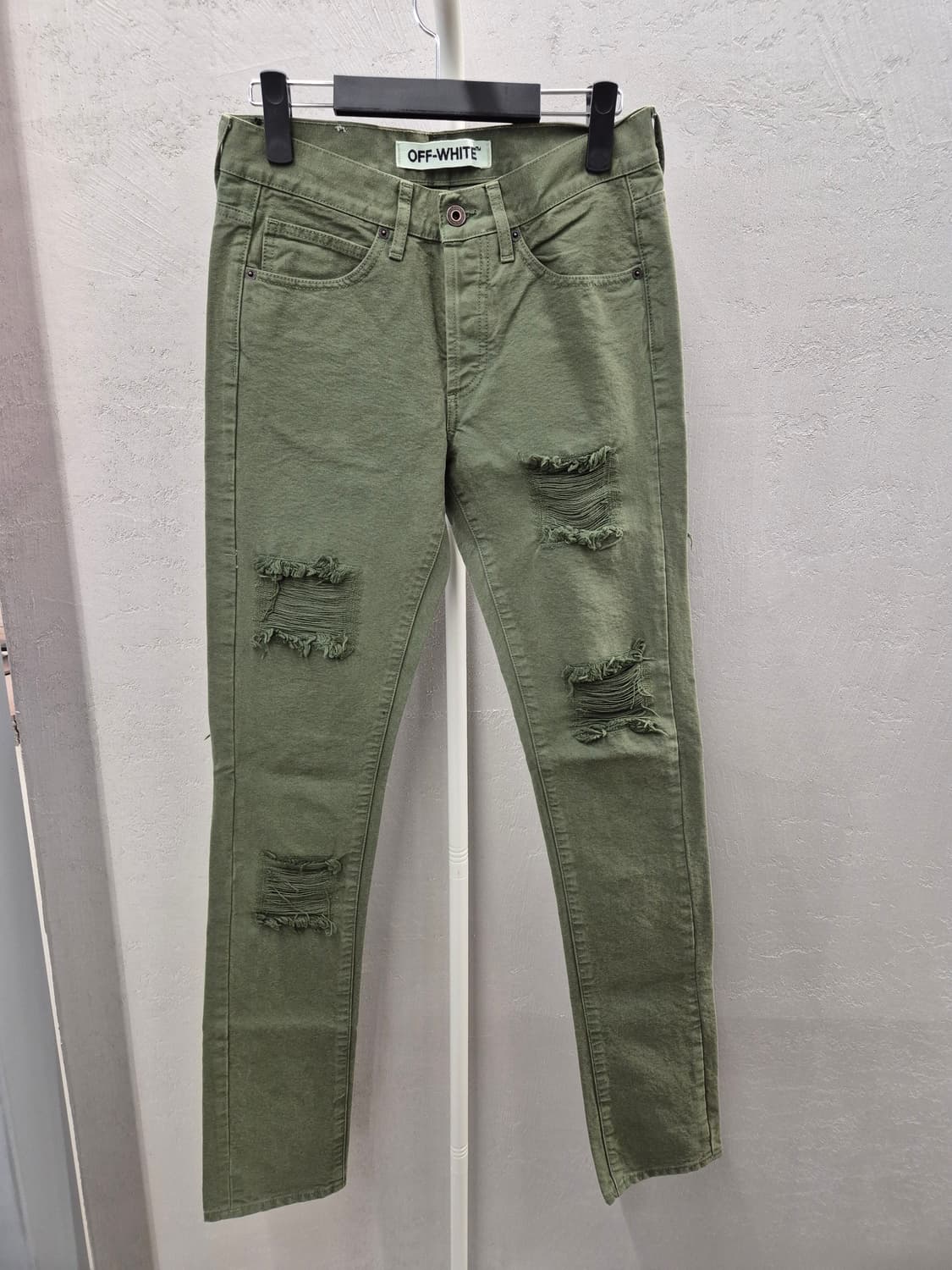 오프화이트 디스트로이드 데님 팬츠 카키 28 상품이미지8