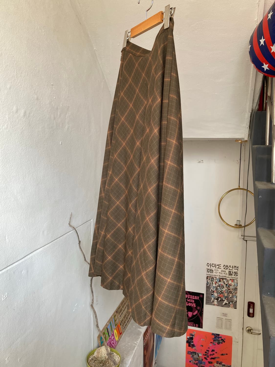 울 브라운 체크 롱스커트 상품이미지8