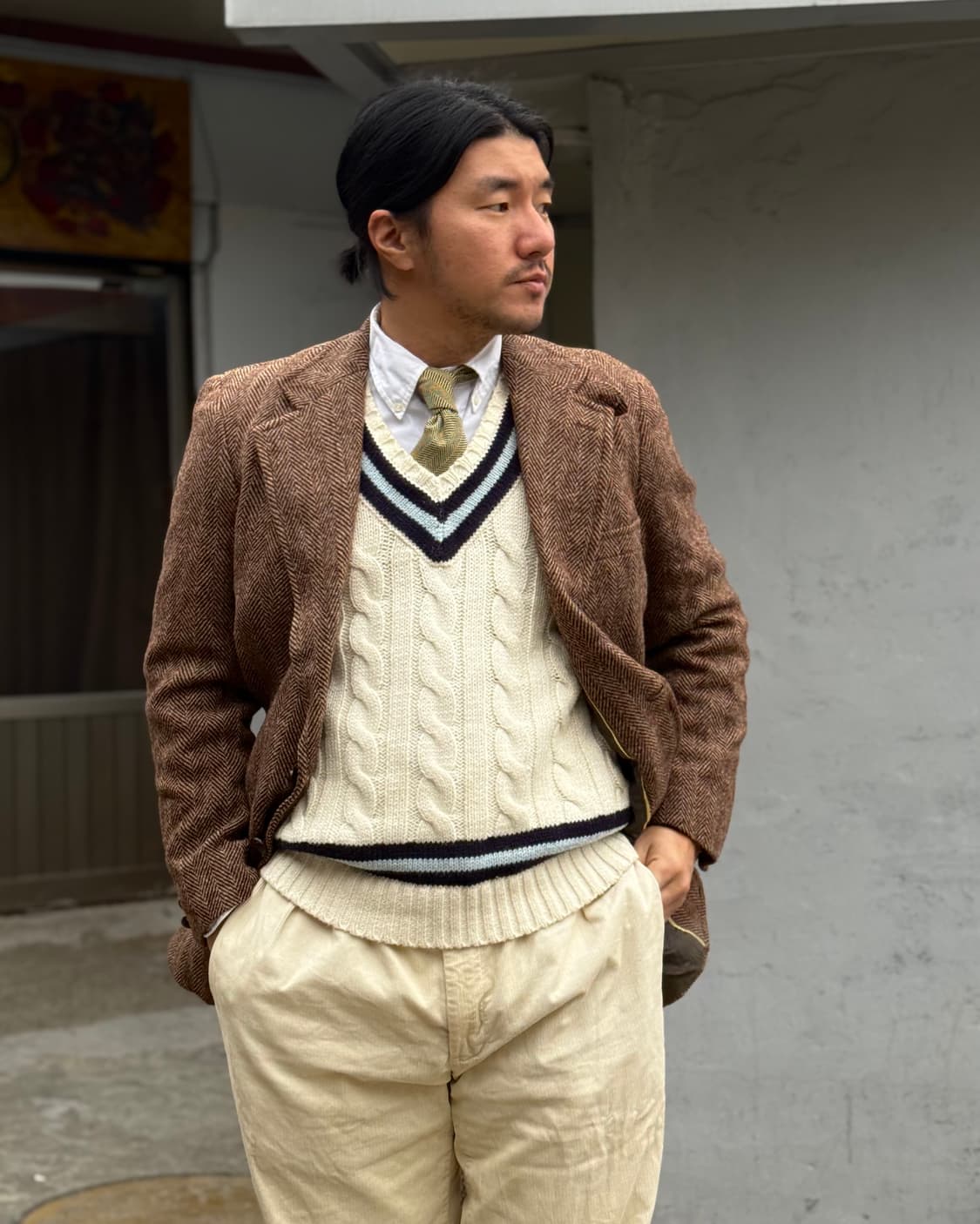 90‘s Nina Ricci 헤링본 패턴 실크 타이 상품이미지7