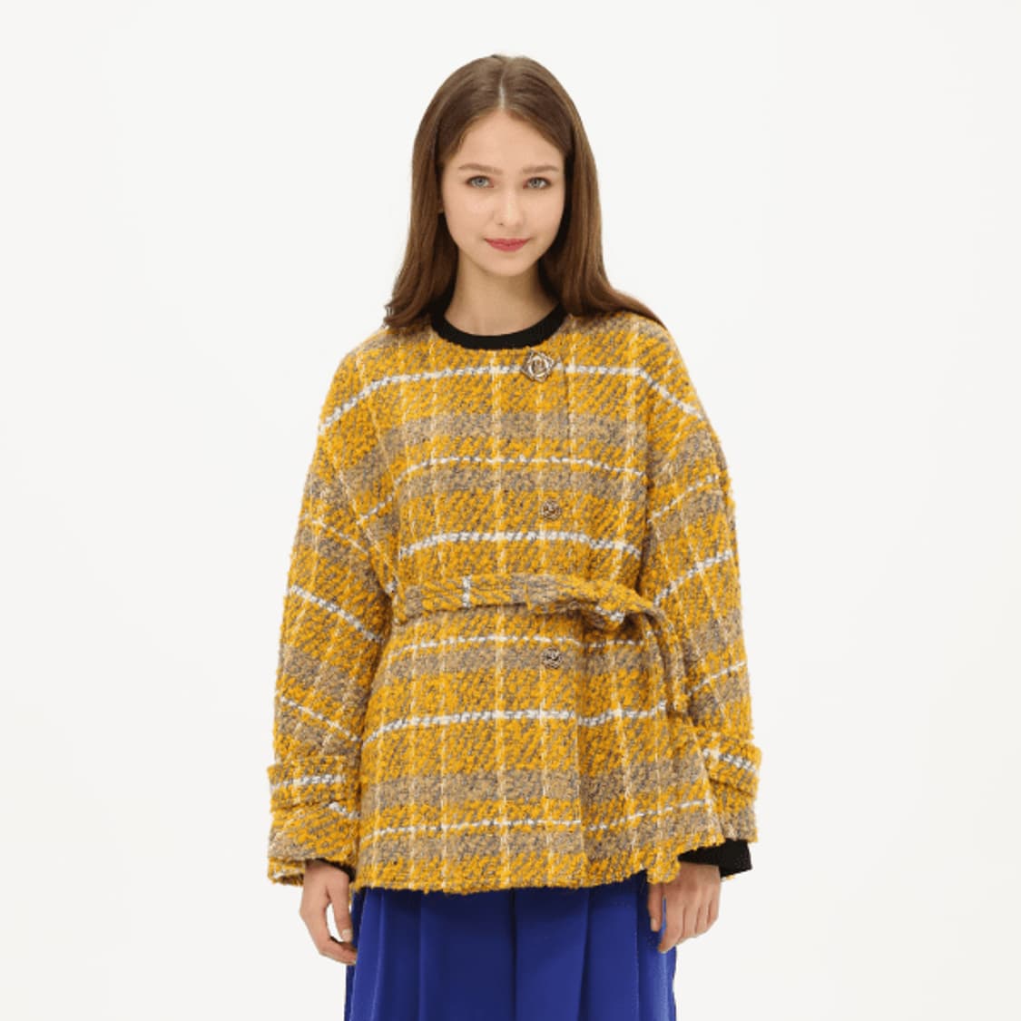 오즈세컨(O'2nd) 부클레 벨티드 체크 자켓 상품이미지1