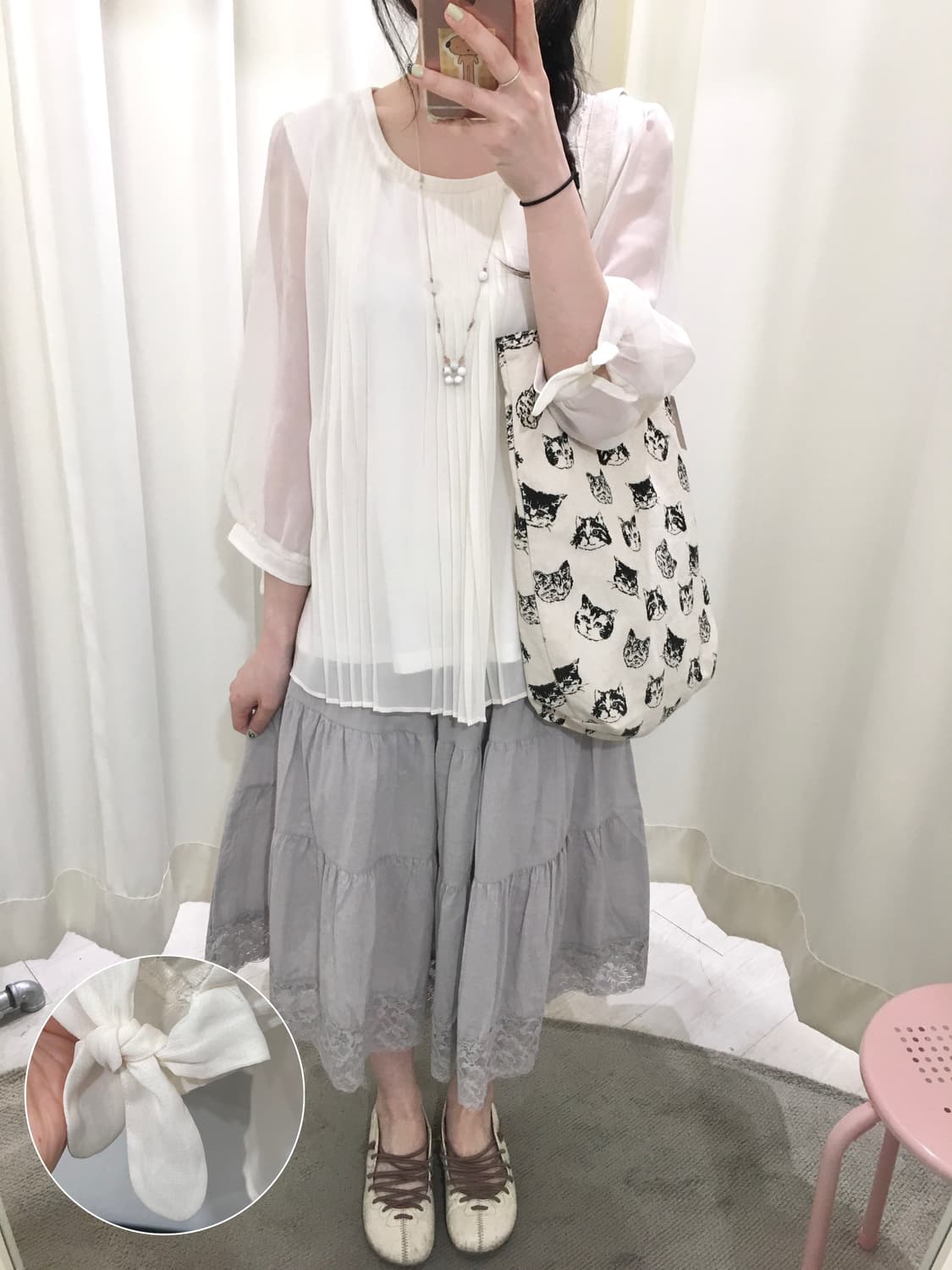 pleats ribbon blouse 상품이미지1