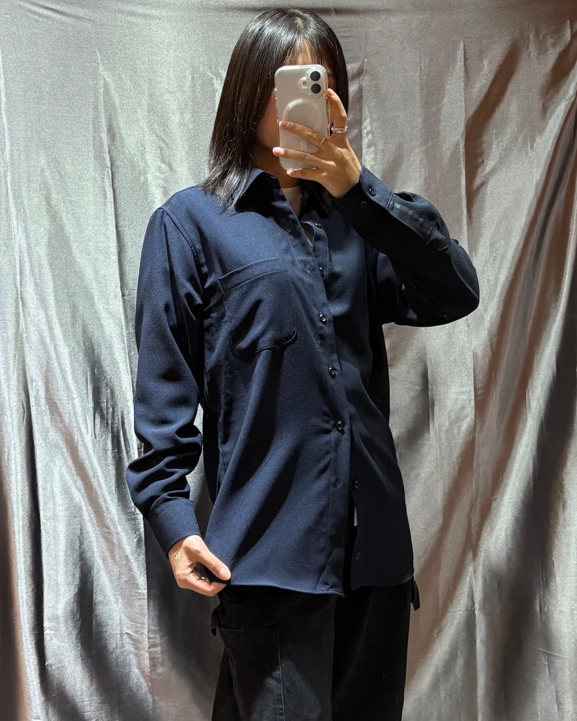 M 발렌시아가 딥네이비 원포켓 코튼셔츠 상품이미지1