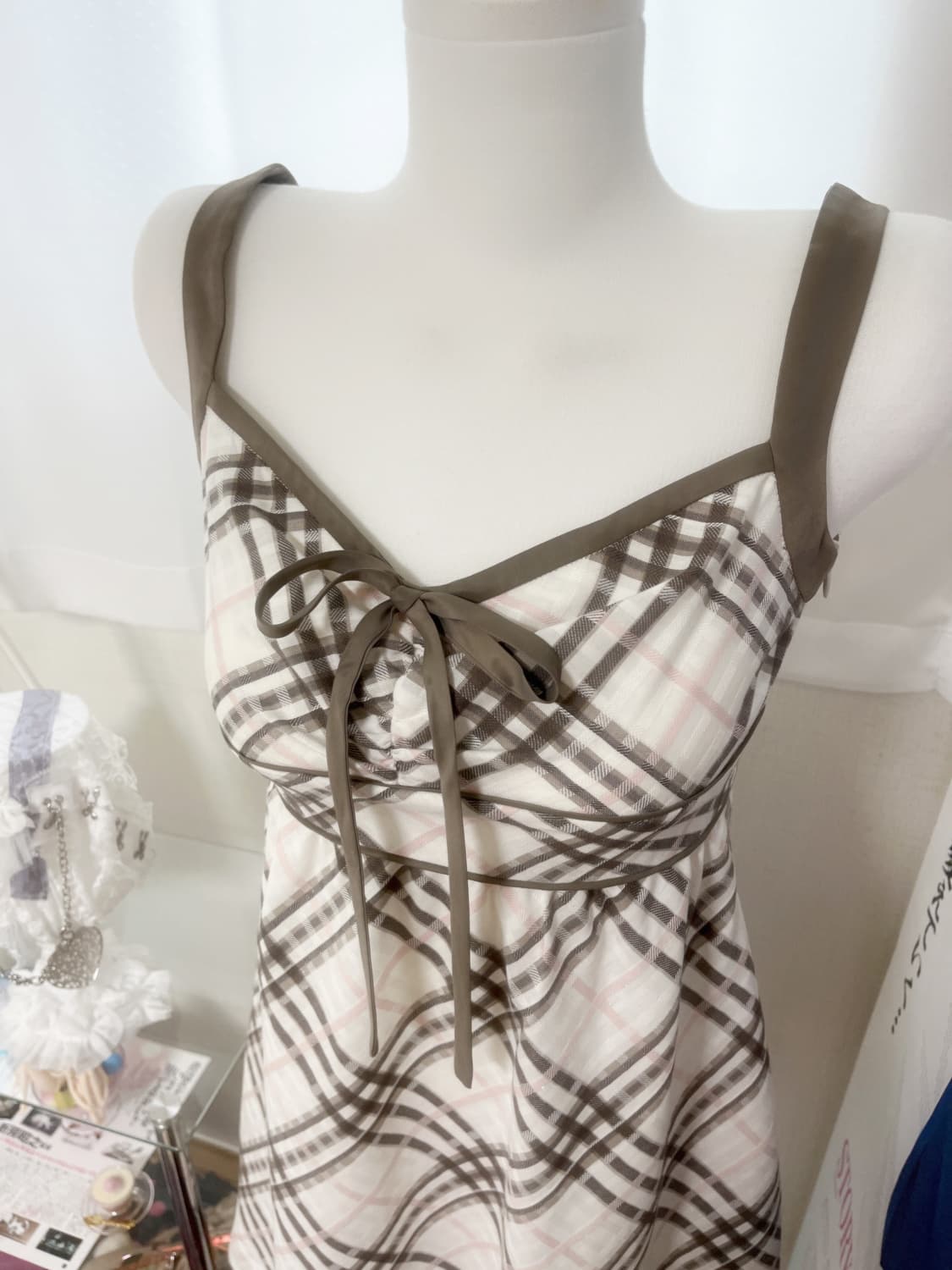 Burberry 초코 딸기 라떼갸루 히메갸루 체크 리본 원피스 상품이미지2