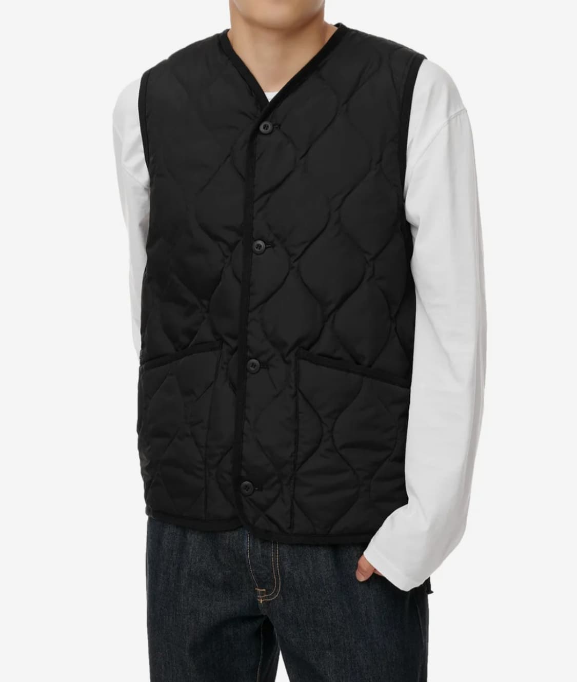 타이온 밀리터리 버튼 v넥 다운베스트 상품이미지1