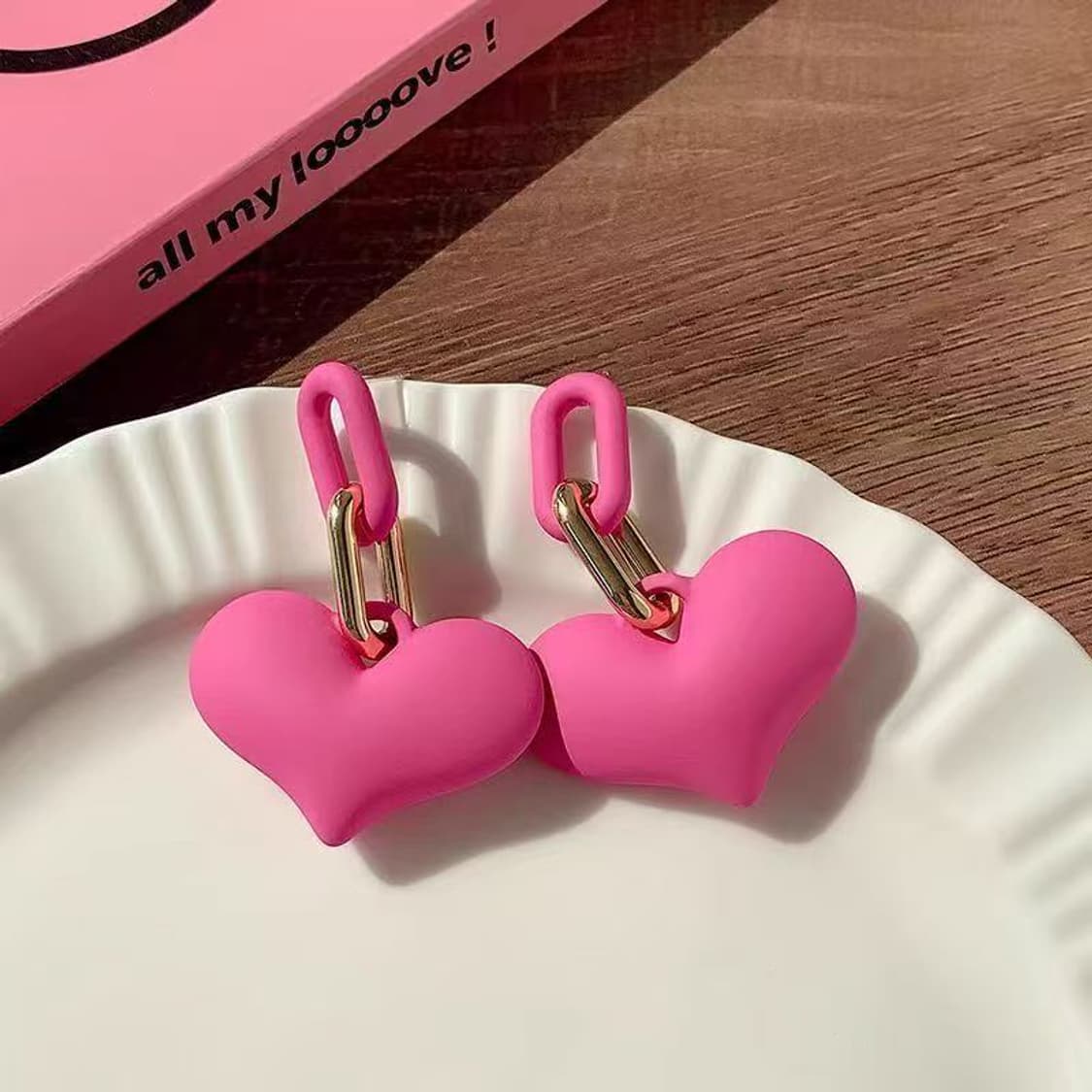 하트 핑크 드롭 귀걸이 상품이미지1