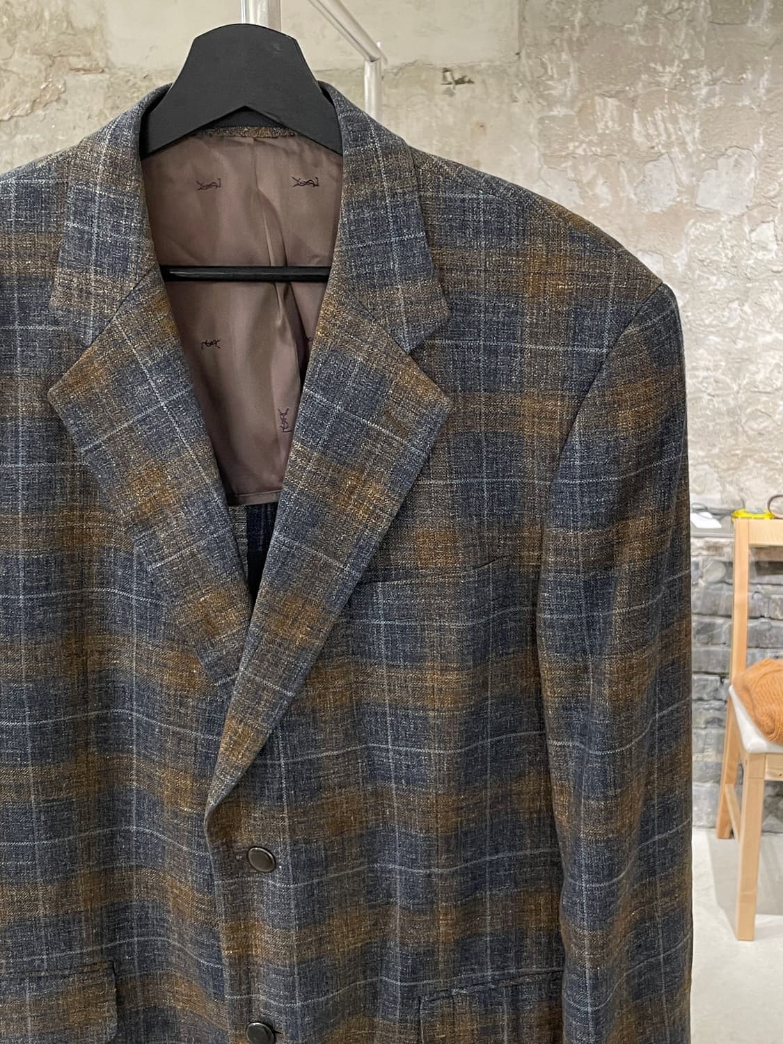 이브 생로랑 뿌르 옴므 체크 실크 린넨 2B 블레이저 상품이미지3