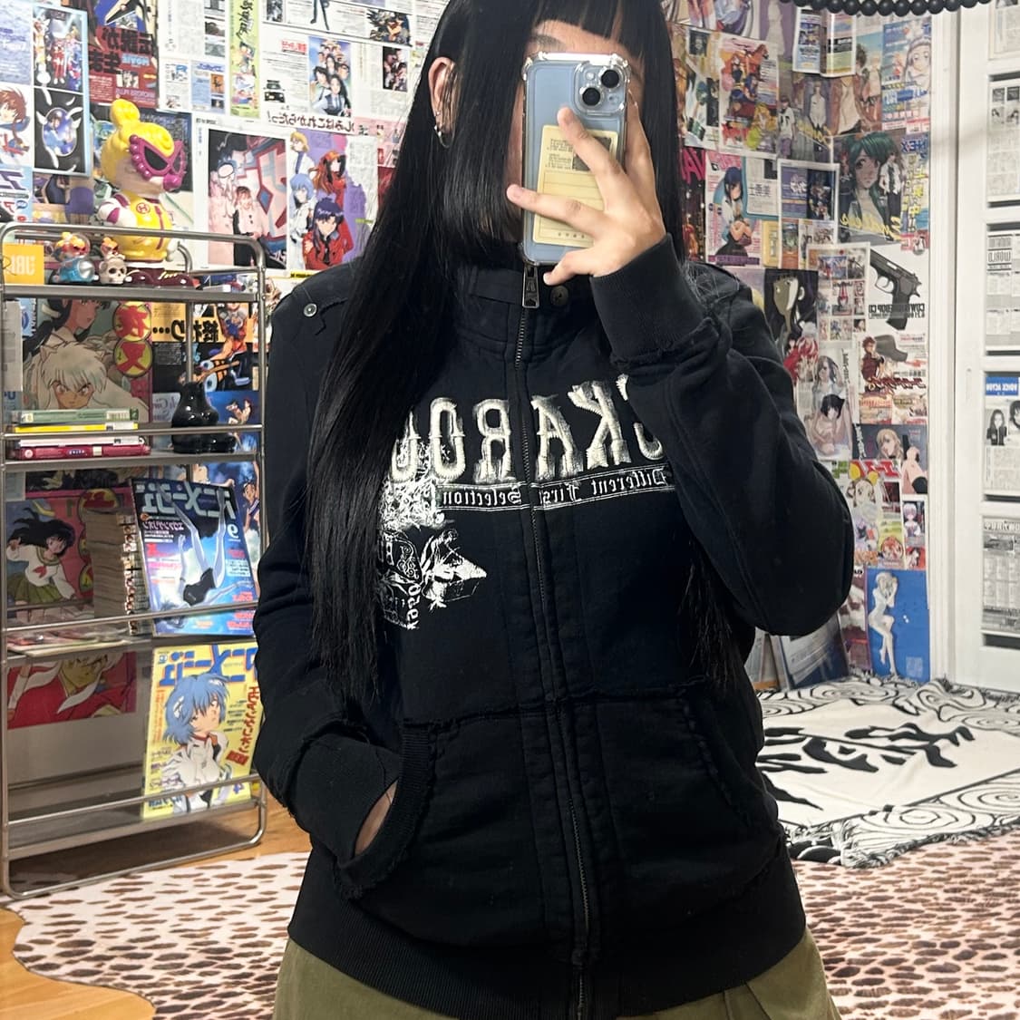 버커루 Y2K 펑크 자수 블랙 코튼 집업 상품이미지1