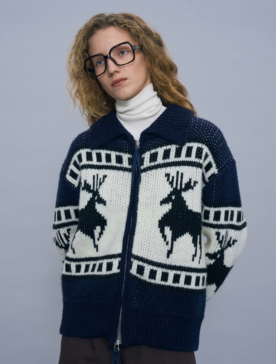 파르티멘토 우먼 코위찬 니트 집업 가디건 네이비  상품이미지1