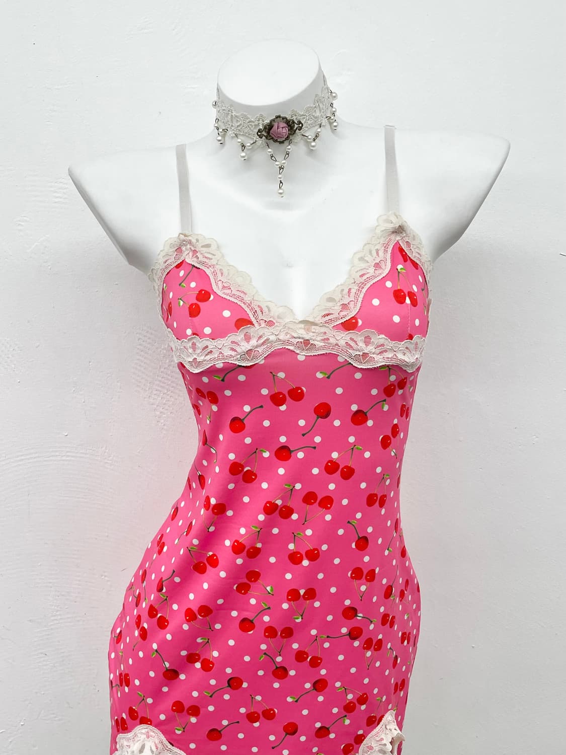 하이틴 체리 레이스 원피스 상품이미지2