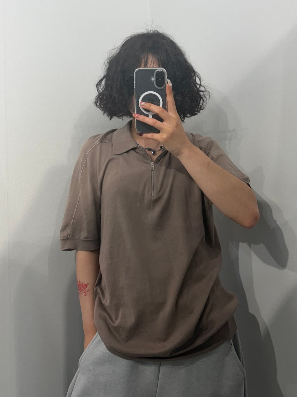 XL 에르메스 베이지 컬러 반팔 지퍼 폴로 니트 상품이미지1