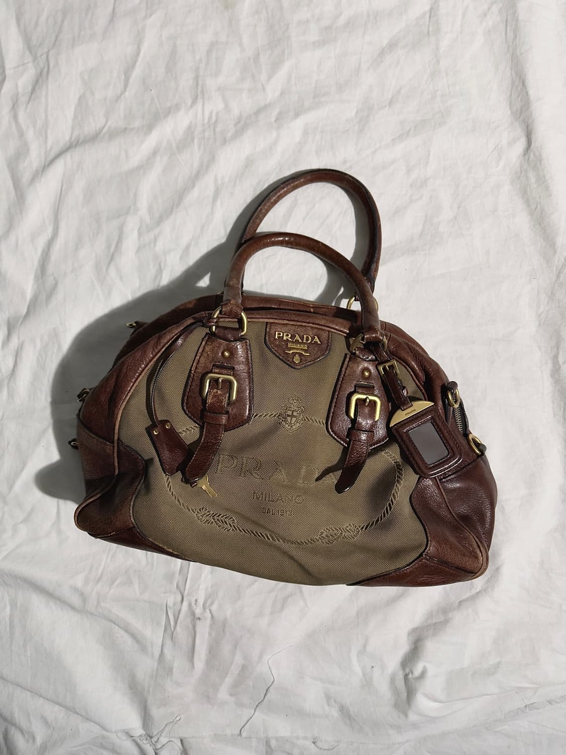 프라다 자가드 코튼 키 락 볼링백 상품이미지1