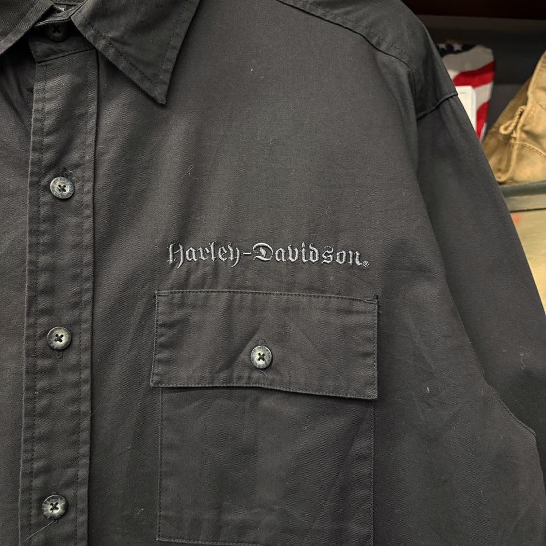 00s 할리데이비슨 치카노 플랩포켓 레터링 백프린팅 코튼셔츠 N277 상품이미지5
