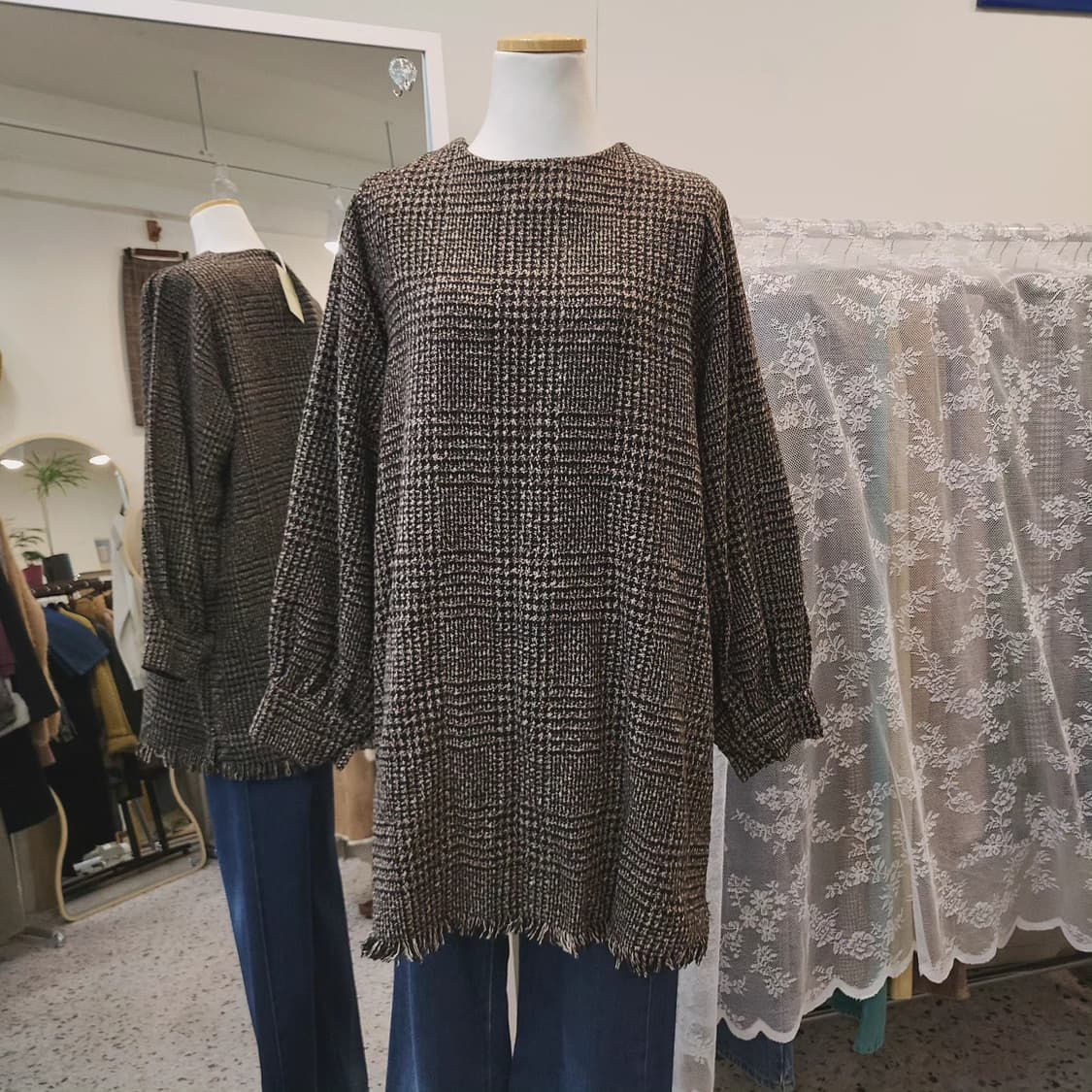 잔체크 프린지 미니원피스 상품이미지1