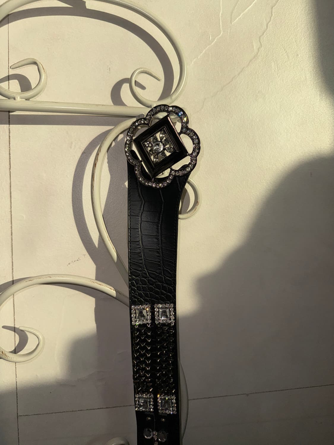 Black cubic clover buckle belt 상품이미지4