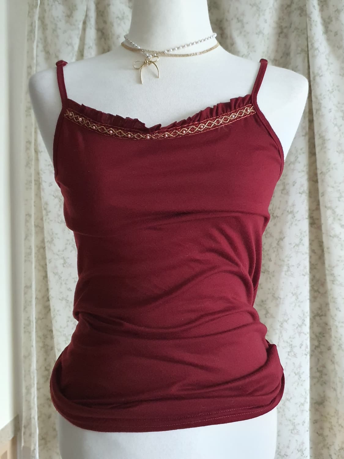 [빈티지] 버건디 프릴 끈나시 블라우스 상품이미지1