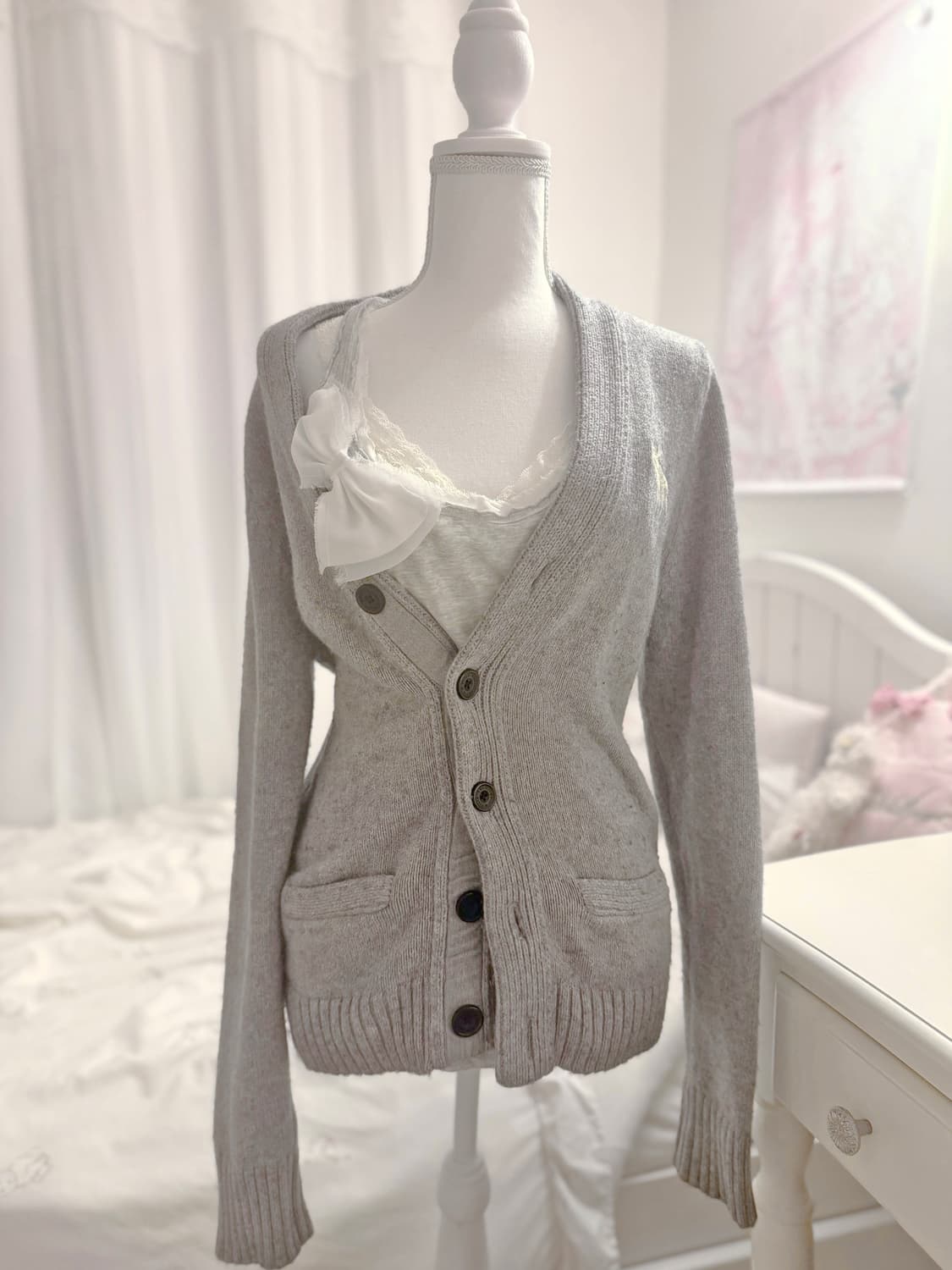 아베크롬비 A&F 그레이 회색 버튼 가디건 로고 공겜 y2k 미국 빈티지 상품이미지1