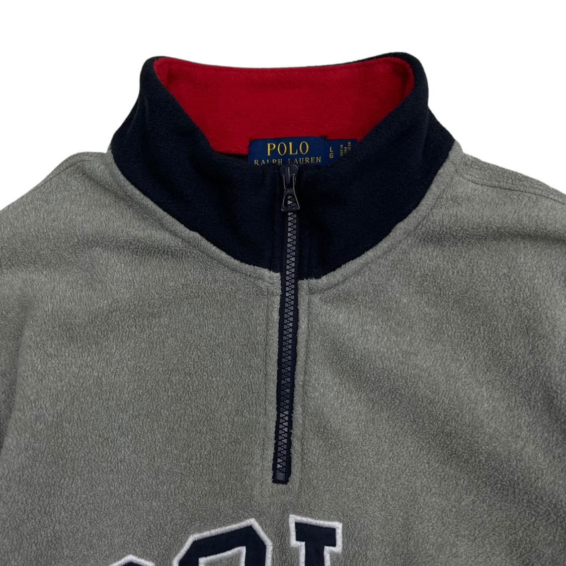 폴로 랄프로렌 센터로고 레드배색 그레이 플리스 반집업 L 상품이미지5