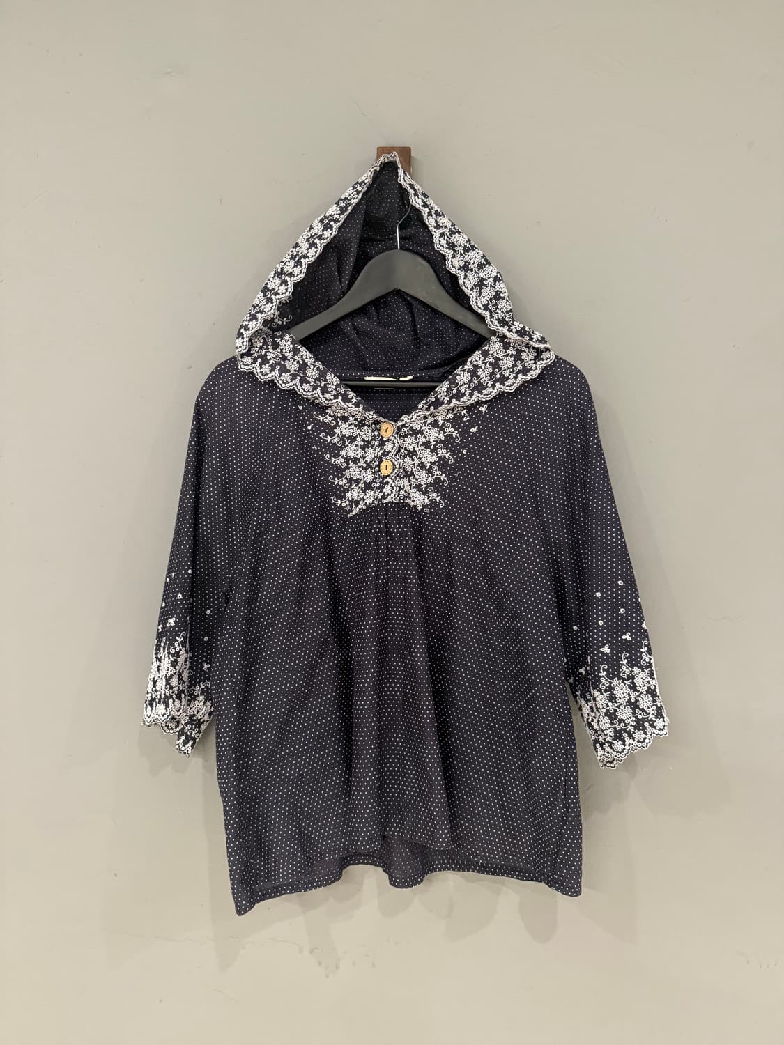 flower point dot pattern hood top 상품이미지5