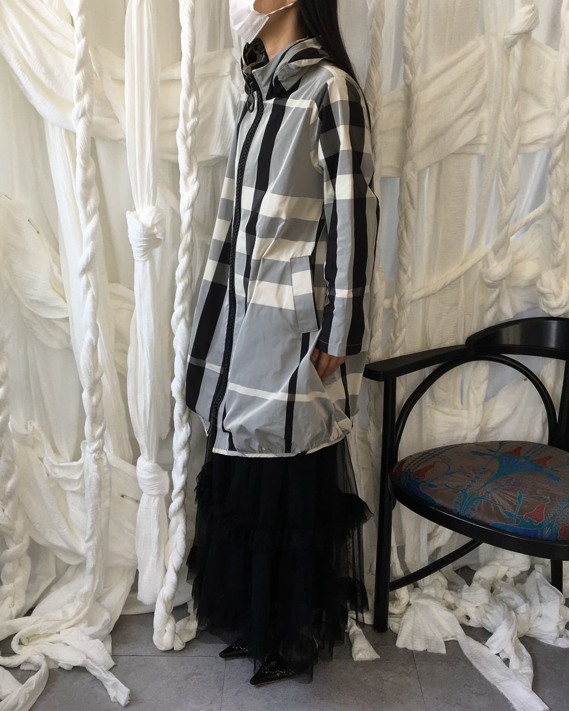 Check pattern balloon fit hood long jack 상품이미지9