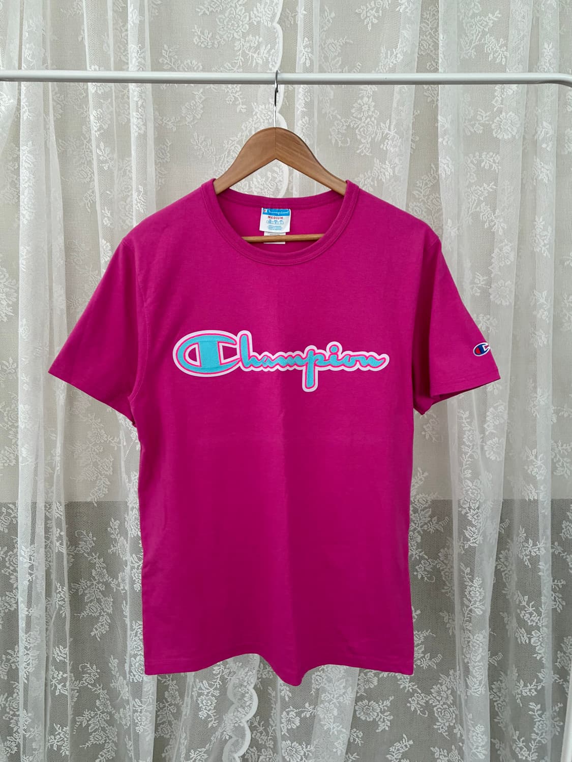 M) 챔피온 빈티지 빅로고 반팔 티셔츠 핑크 상품이미지1