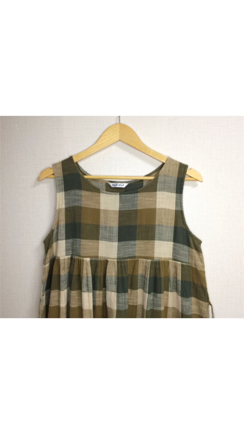 빈티지 그린 브라운 체크 원피스 상품이미지2