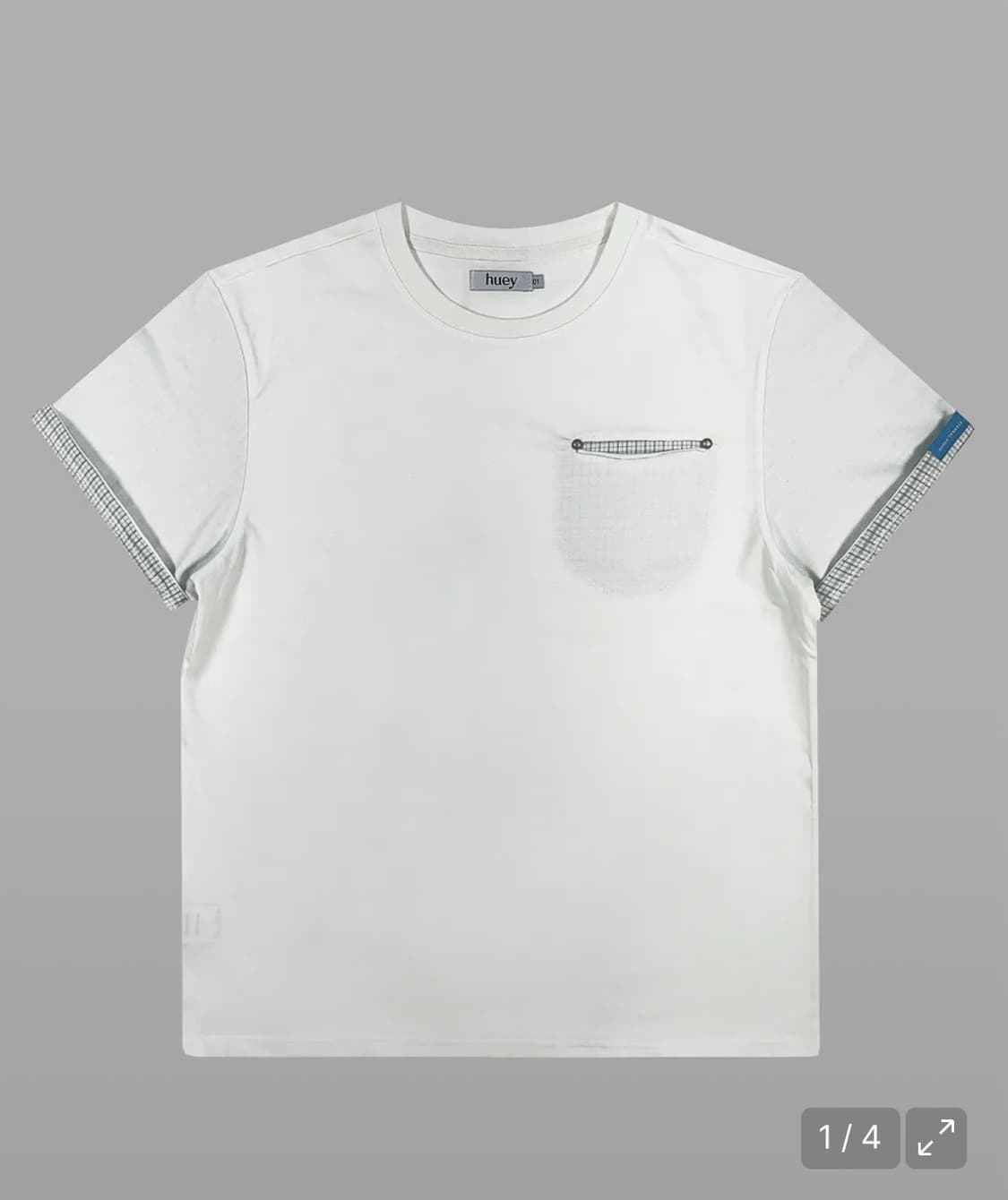 휴이 Check Rollup Tee White 상품이미지1