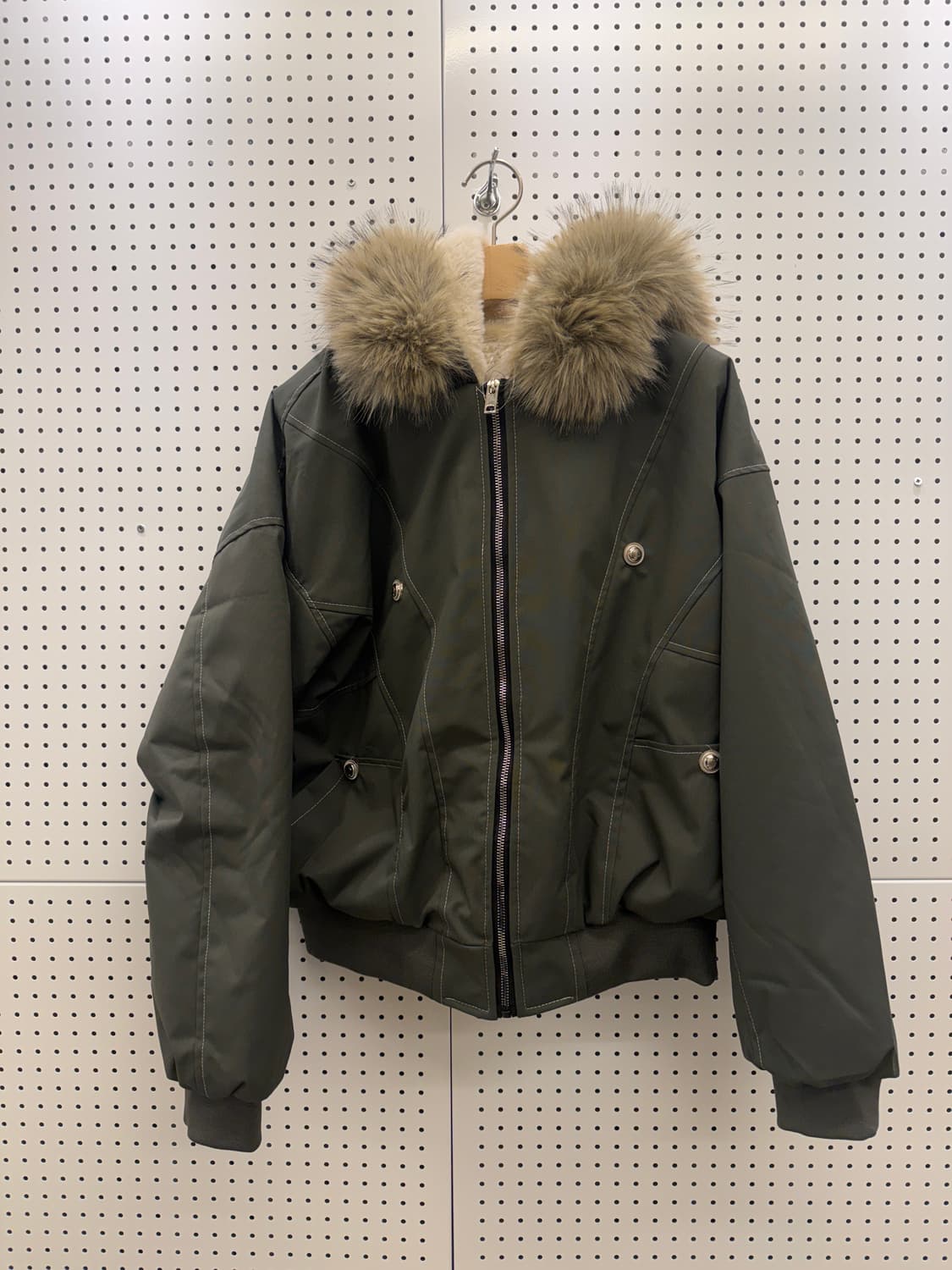 빈티지 카키 양털 라쿤 크롭 점퍼 U574 상품이미지2