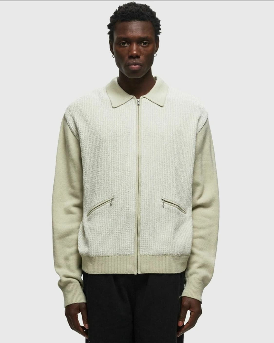 디스이즈네버댓 23FW 올리브 아이보리 배색 집업 니트 M size 상품이미지1
