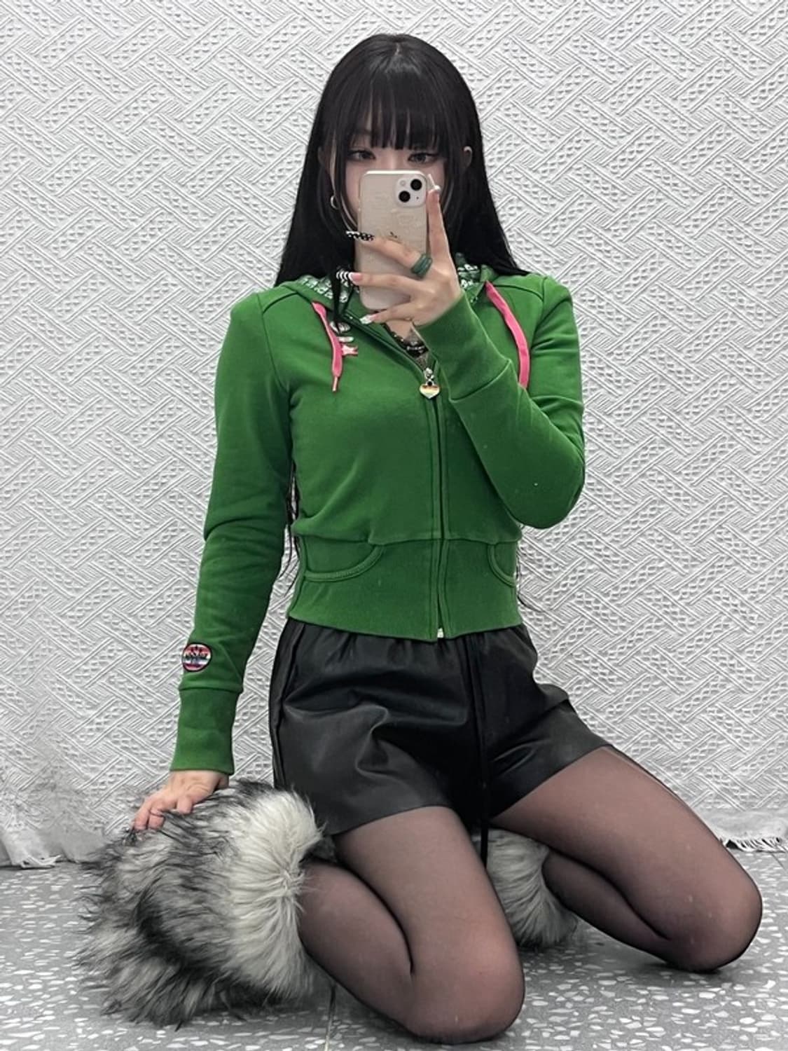 뉴발란스 스트릿 키치 Y2K 레트로그린 크롭 후드집업 85 C10308 상품이미지2