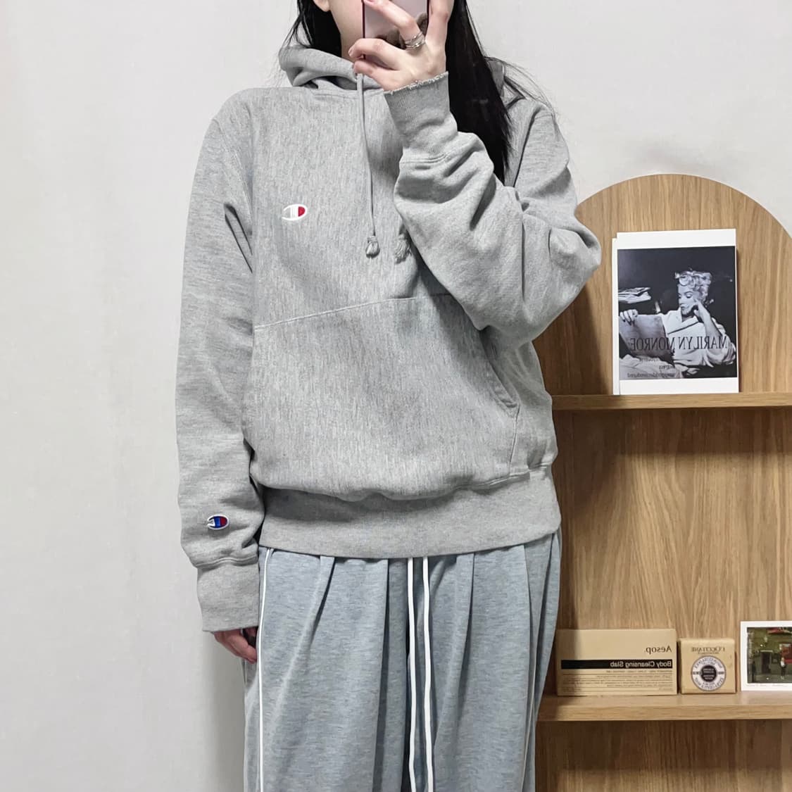[정품] 챔피온 그레이 투로고 후드티 [ S ] 상품이미지2