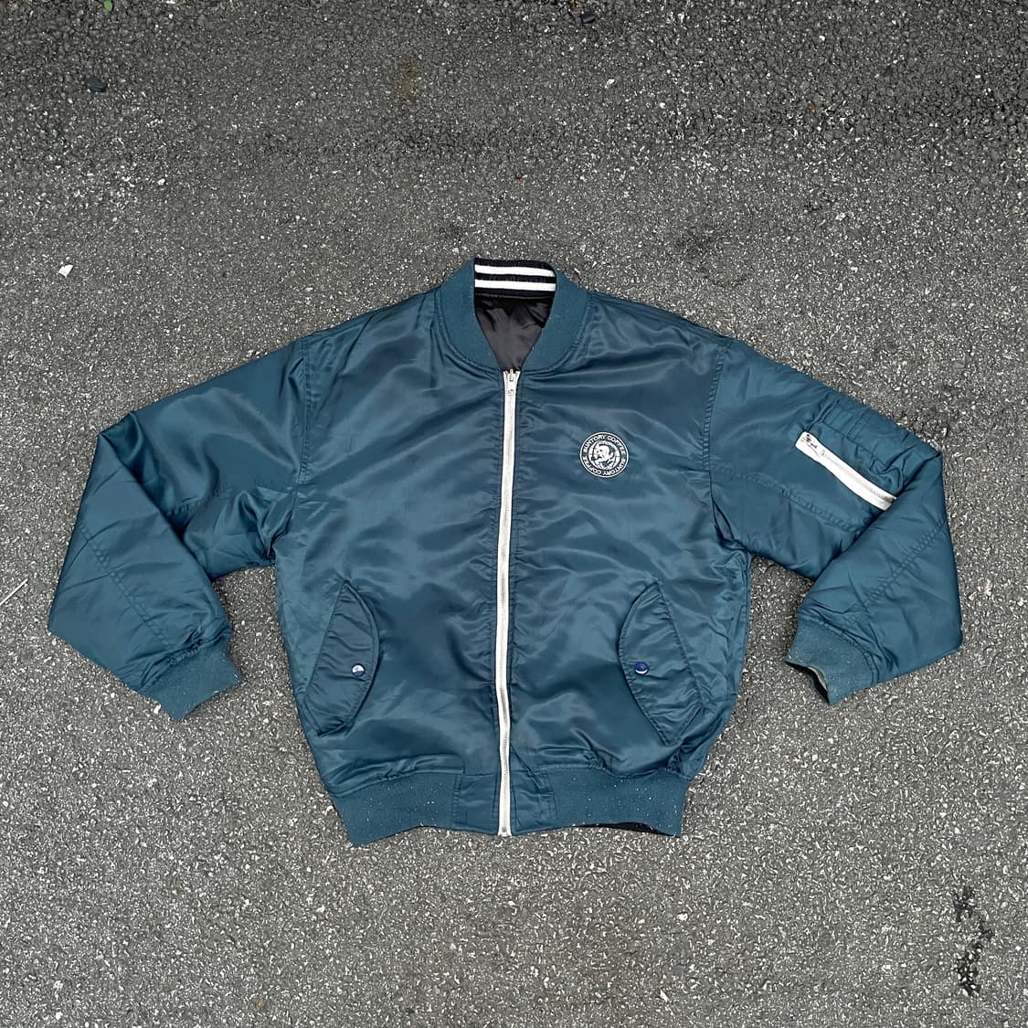 90s 산토리 리버시블 ma-1 항공잠바 올드스쿨 블루종 자켓 L XL 상품이미지5