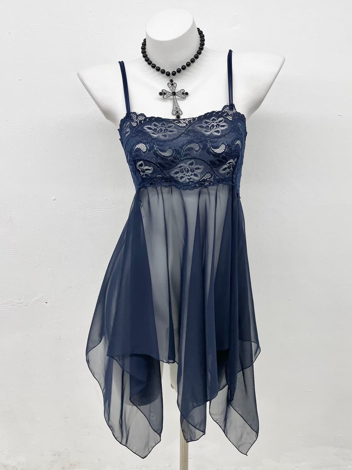 네이비 시어 언발 슬립 상품이미지1