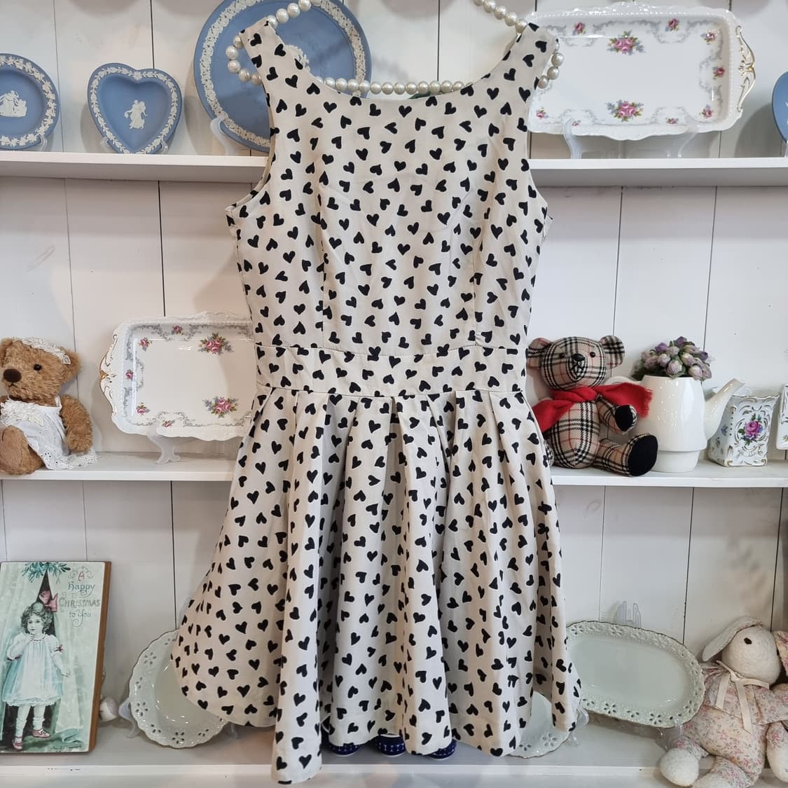 하트패턴 3리본 플레어 원피스 상품이미지7