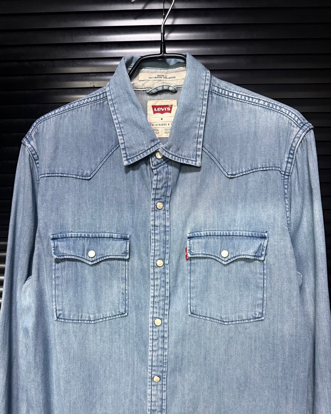 리바이스 워싱 데님 연청 웨스턴 셔츠 남방 M 95 워크 긴팔 투포켓  상품이미지3
