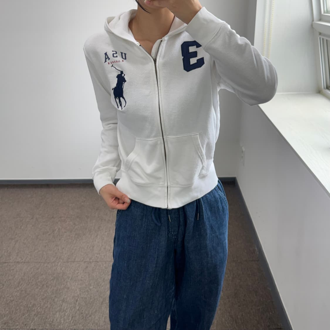 Polo 폴로 네이비 빅포니 성조기 화이트 후드집업 상품이미지2