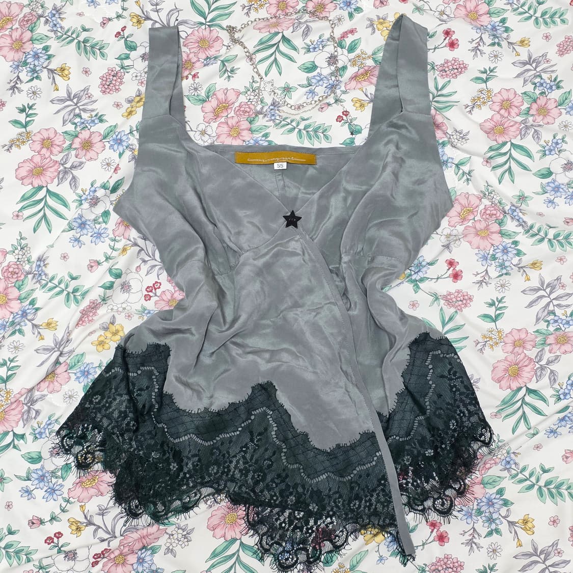 유럽빈티지)오네갸루st 새틴 레이스 스타 나나깔 로맨틱 랩슬리브리스 상품이미지1