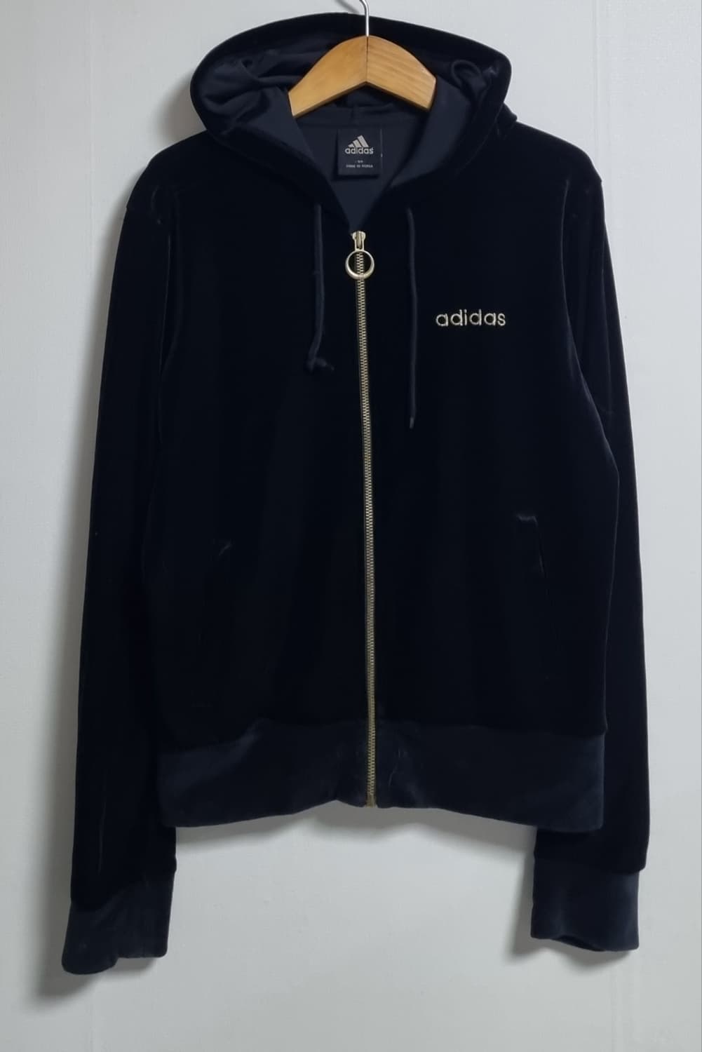 90 (S) 아디다스 빈티지 블랙 벨루아 후드집업 상품이미지1