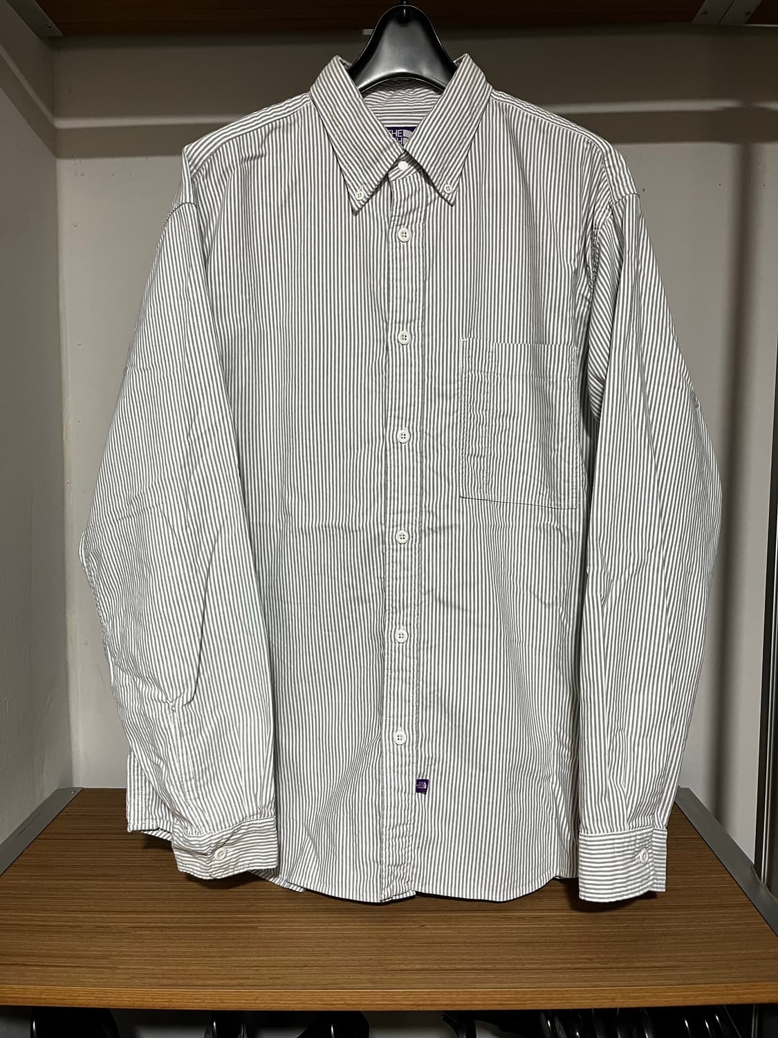 노스페이스 퍼플라벨 버튼 다운 스트라이프 필드 셔츠 아스팔트 그레이 XL 상품이미지1