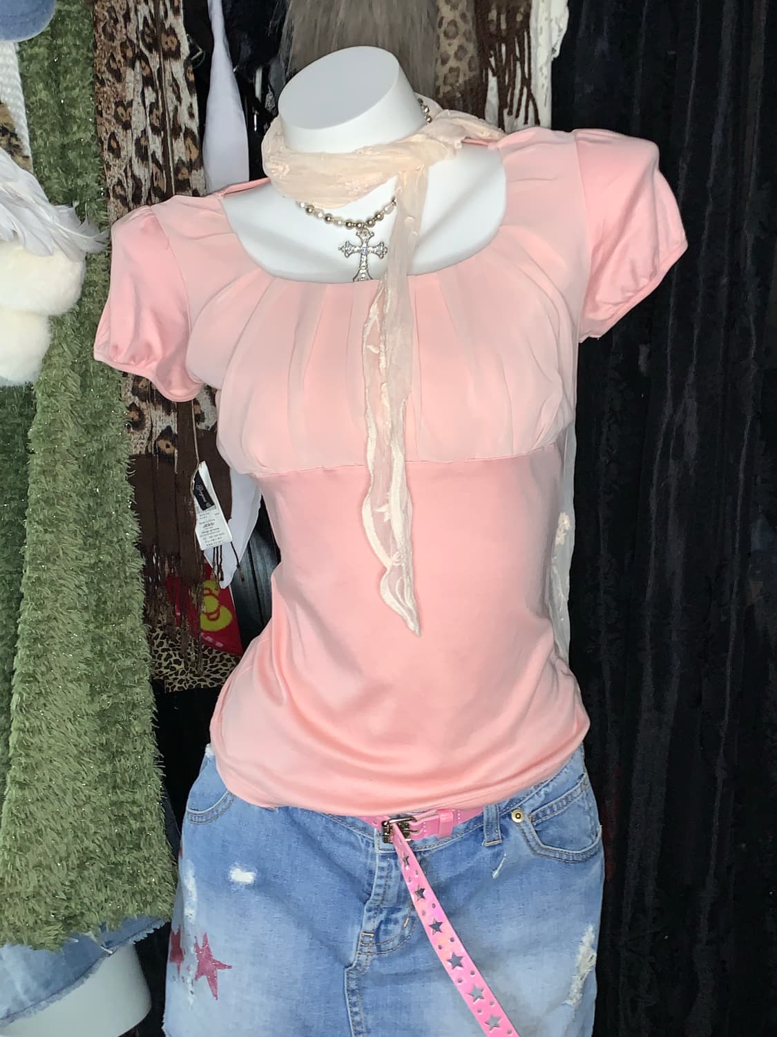 나나 하치st 순정만화핏 핑크 퍼프 반팔 상품이미지1