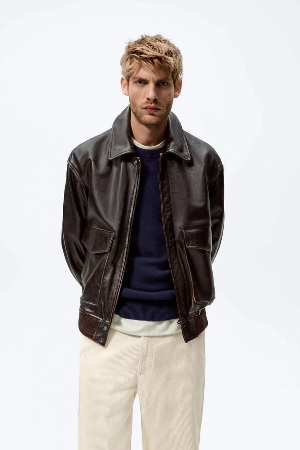 [M] 자라 A2 가죽 자켓 (소가죽) 상품이미지5