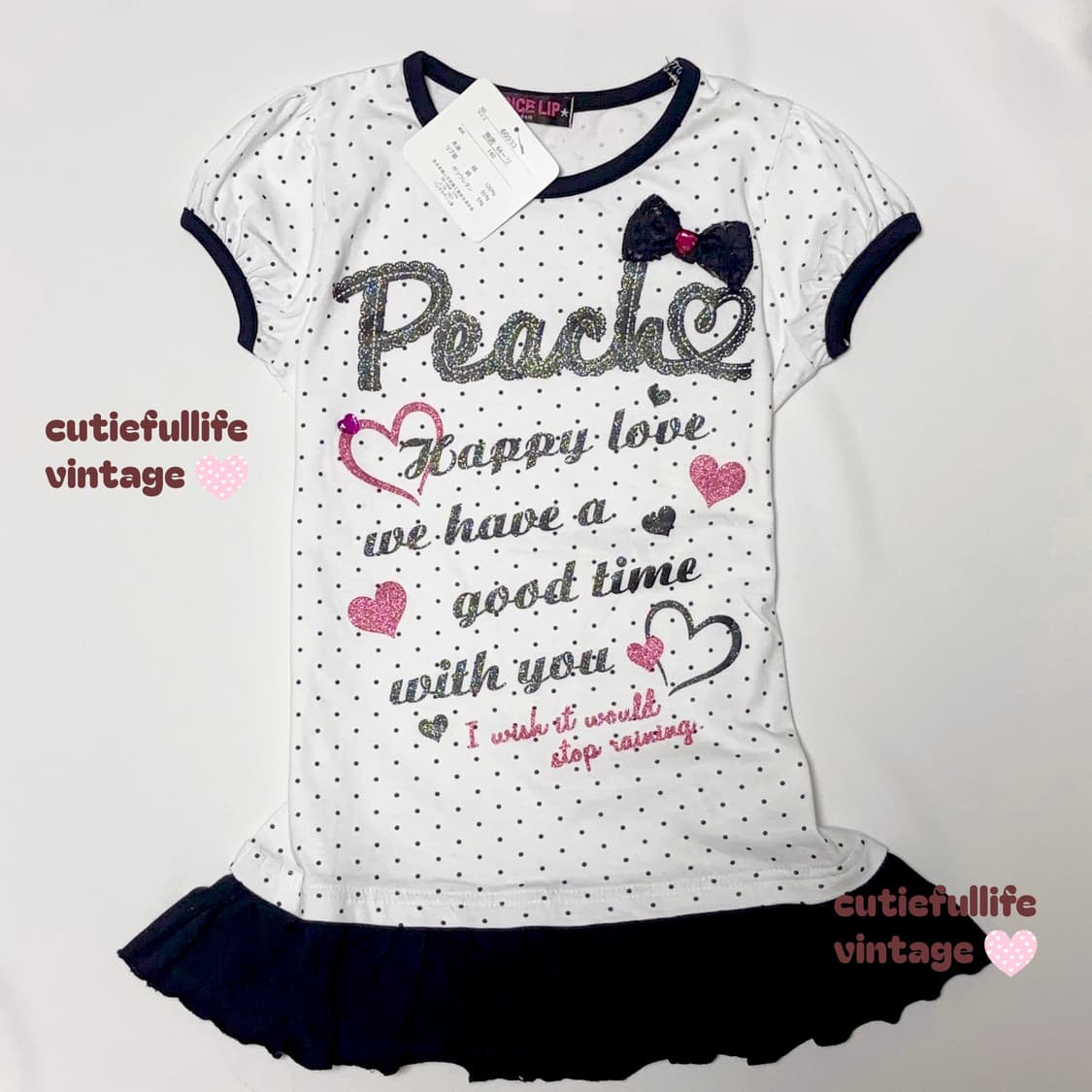 헤이세이 글리터 레터링 도트 큐빅 리본 탑 상품이미지2