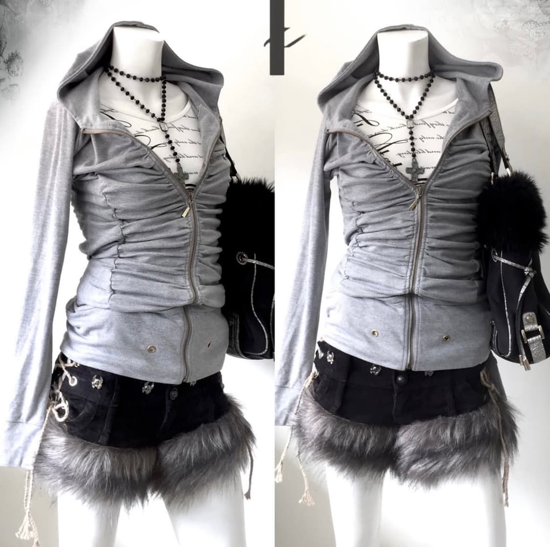 와이즈걸 빈티지 셔링 후드 집업 딱붙 그레이 회색 후집 상품이미지1