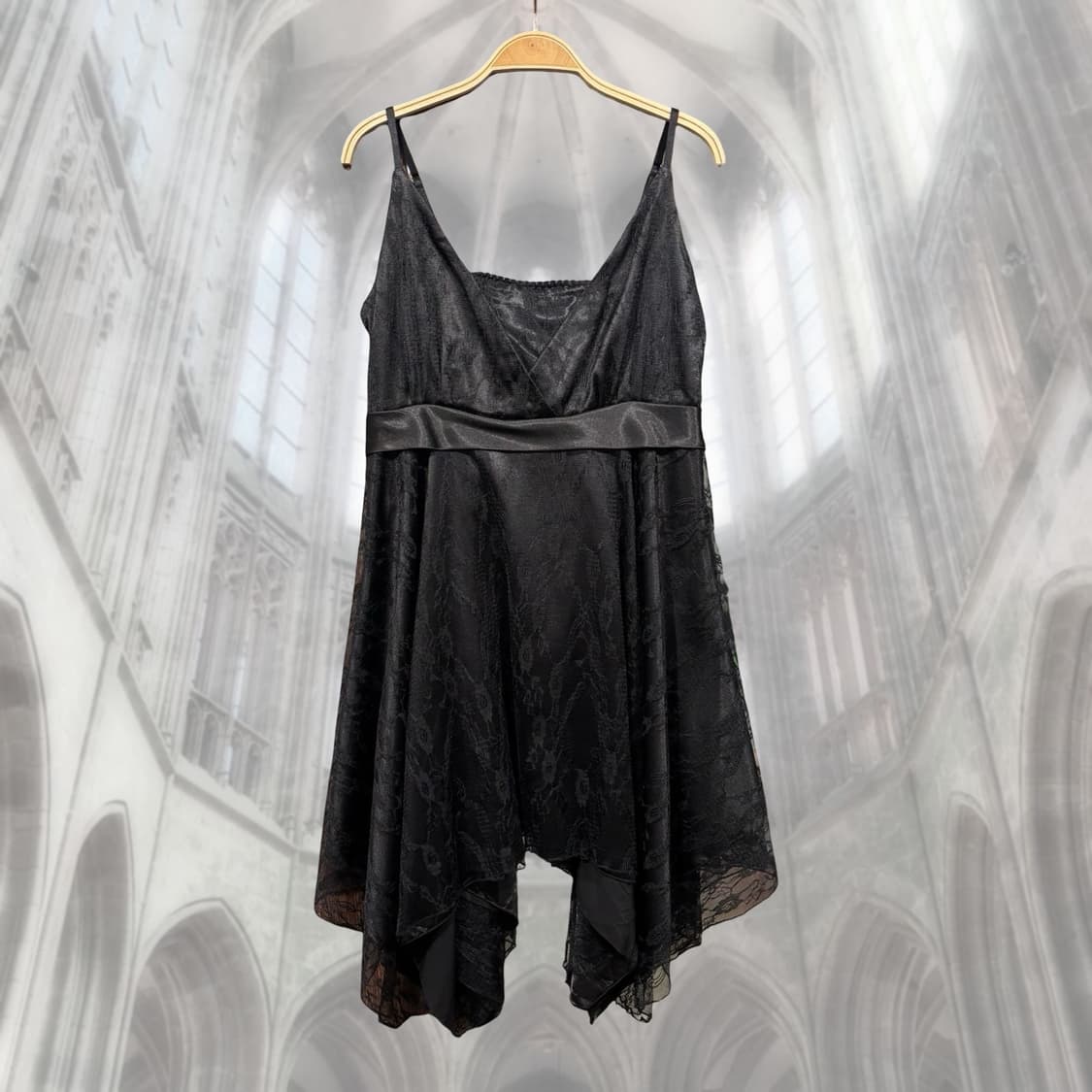 블랙 레이스 리본 슬립 미니 원피스 갸루 고딕 상품이미지6