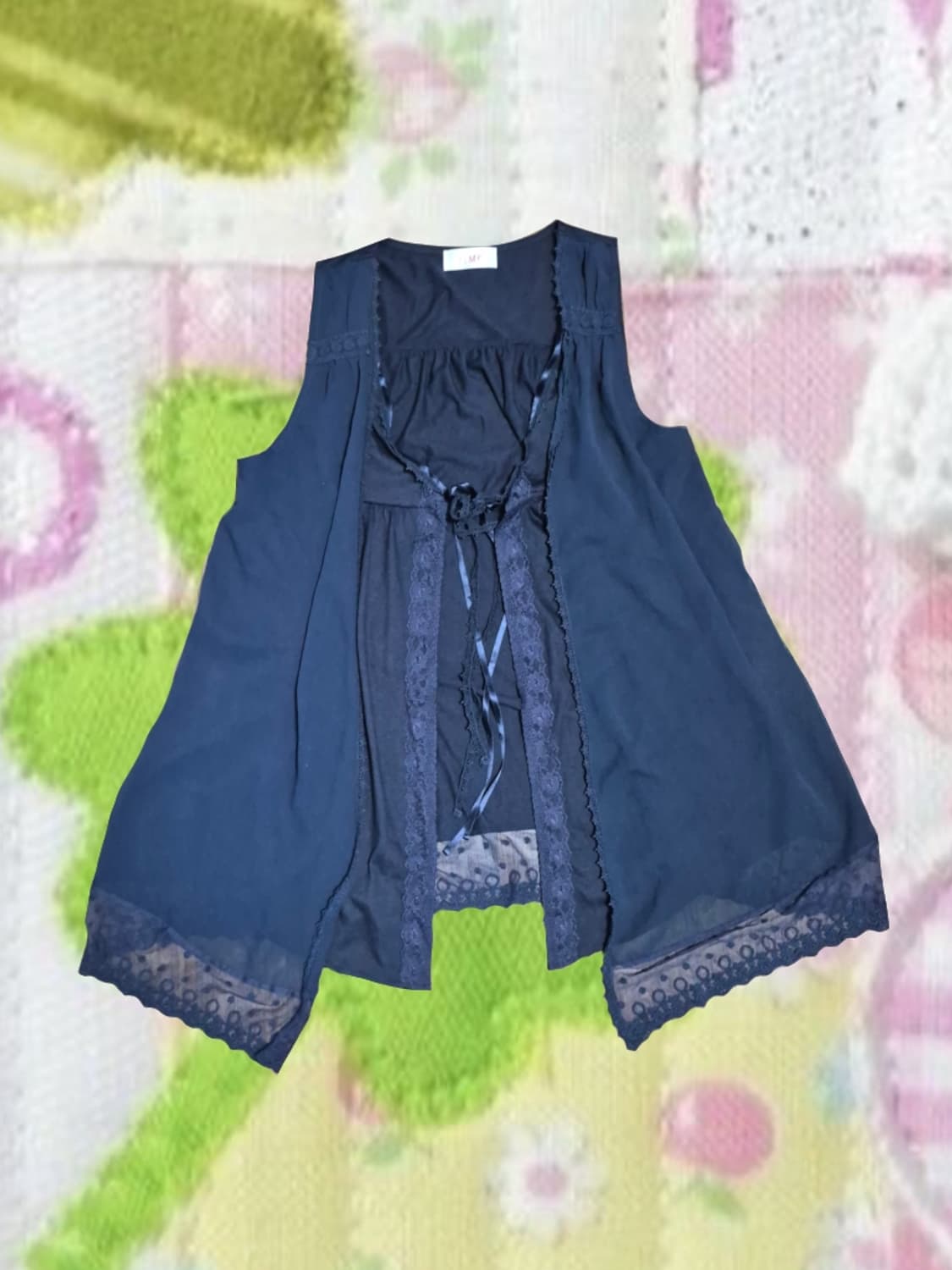 일본 빈티지 모리걸 엑시즈팜 바선생 레이스 나시 블라우스 상품이미지1